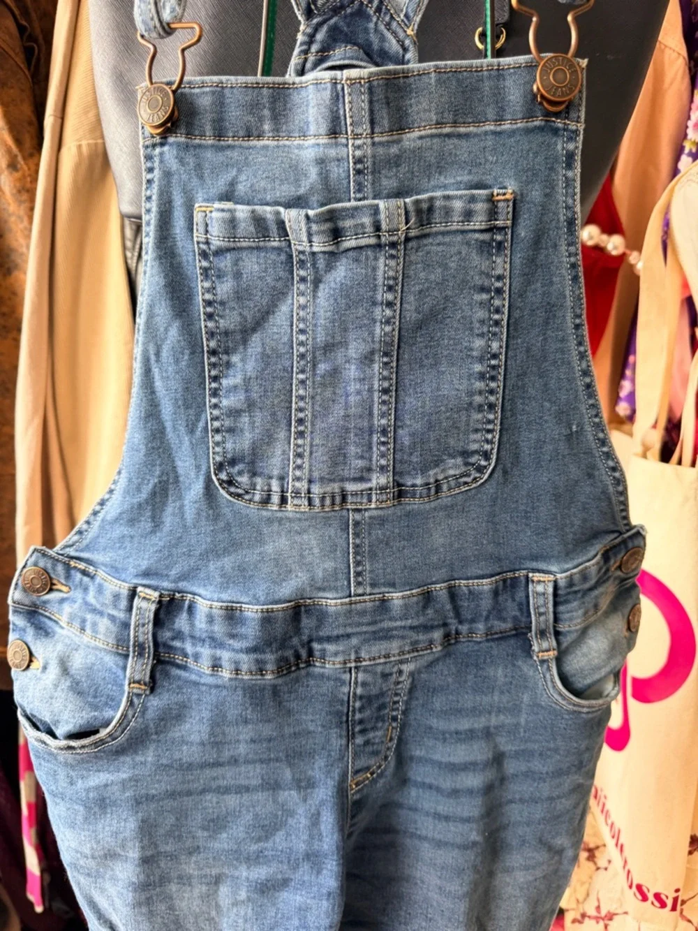 Justice Blue Distressed Denim Overalls size 18